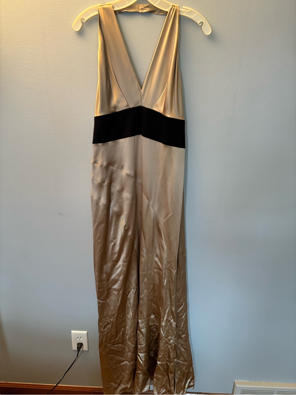 Yigal Azrouel Black and Gold Satin Halter Dress